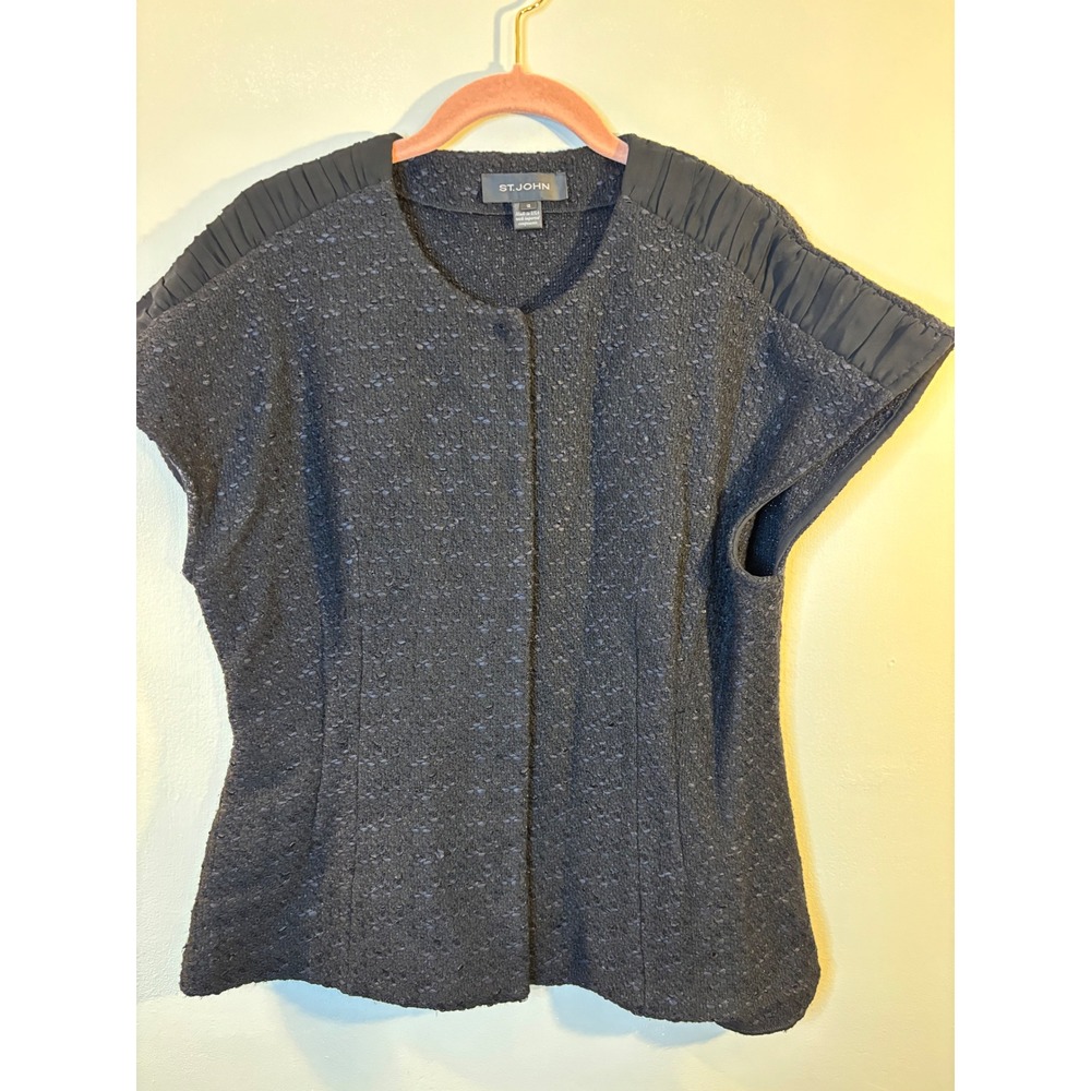 ST. JOHN Black Boucle Short Sleeve Jacket 12 Career